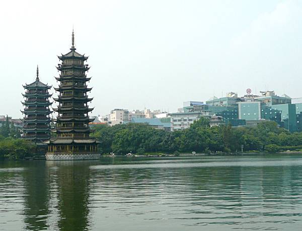 Guilin lake with pagodas